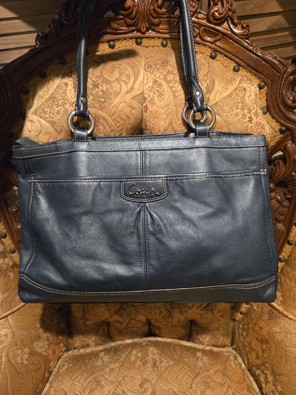 Coach Navy Leather Shoulder Tote